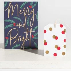 Elm Paper Merry And Bright Navy Christmas Card Home & Beauty