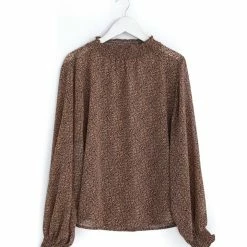 Among The Brave Embrace Chocolate Confetti LS High Neck Shirred Top