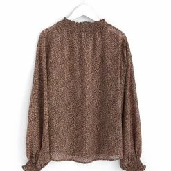 Among The Brave Embrace Chocolate Confetti LS High Neck Shirred Top