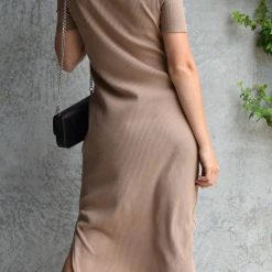 Among The Brave Enchanting Square Neck SS Mushroom Rib Midi Dress Fashion