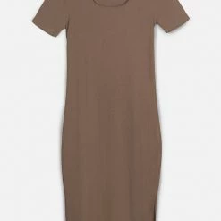 Among The Brave Enchanting Square Neck SS Mushroom Rib Midi Dress Fashion