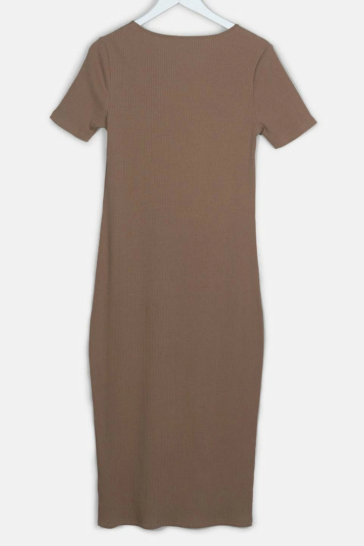 Among The Brave Enchanting Square Neck SS Mushroom Rib Midi Dress Fashion