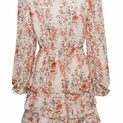 Ivy + Jack Evita Sand Floral LS V Neck Mini Tiered Dress