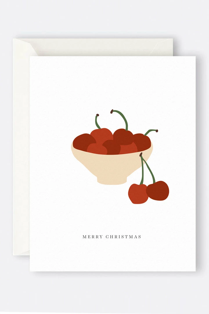 Father Rabbit Merry Christmas Cherries Greeting Card
