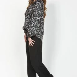 Leo + Be Flurry Black Print Puff Shoulder Top Fashion
