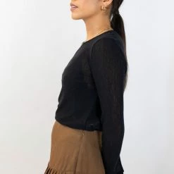 Ivy + Jack Faith Black Mesh LS Crew Top