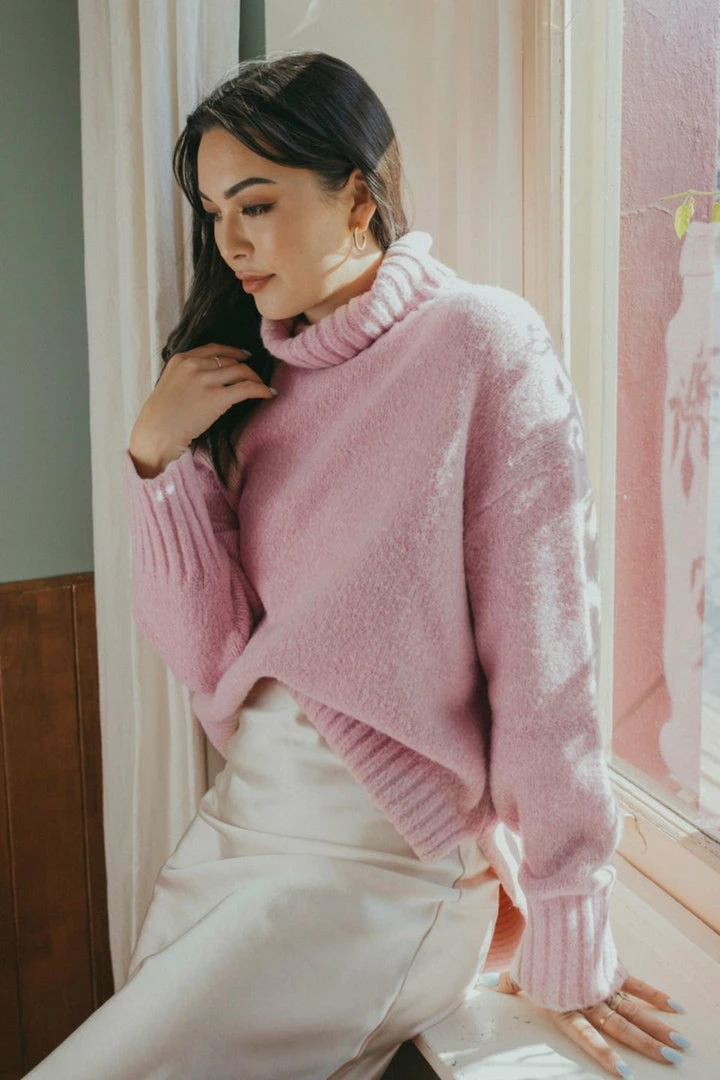 Among The Brave Zealous Petal Soft Raglan Stepped Hem Roll Neck Knit