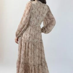 Ivy + Jack Fashion Remi Natural Animal LS Frill V Neck Maxi Shirt Dress