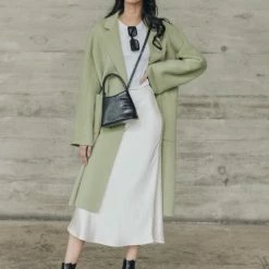 Birds Of A Feather Fashion Celine Pistachio 100% Merino Wool Longline Coat