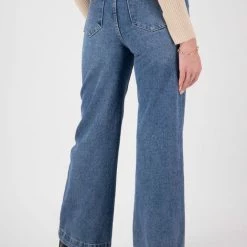 Among The Brave Fashion Sail Away Mid Blue Front Pocket Wide Leg Denim Jean