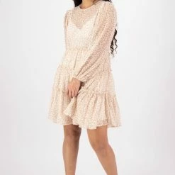 Ivy + Jack Fashion Bella Natural Floral Crinkle Blouson LS Smock Mini Dress