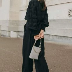 Ivy + Jack Grace Black Shirred Cotton LS Back Hem Tie Top Fashion