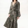 Among The Brave Ocean Dark Khaki Floral Wrap Tiered LS Maxi Dress