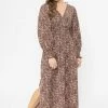 Billie The Label Skilful Brown Floral Shirred Waist LS Maxi Dress