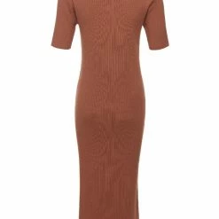 Among The Brave Fashion Faith Chocolate Rib Knit Half Sleeve Midi Dress