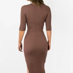 Among The Brave Fashion Faith Chocolate Rib Knit Half Sleeve Midi Dress