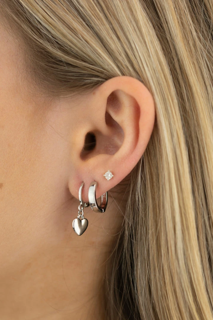 Flo Gives Back 15% To Women In Need Heart Rhodium Huggie Hoop Earrings Accessories