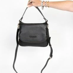 Federation For Keeps Black Leather Fold Over Cross Body Gold Hardware Bag Accessories