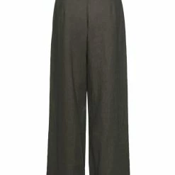 Among The Brave Freedom Dark Khaki Flat Front Deep Waistband Wide Leg Linen Pant Fashion