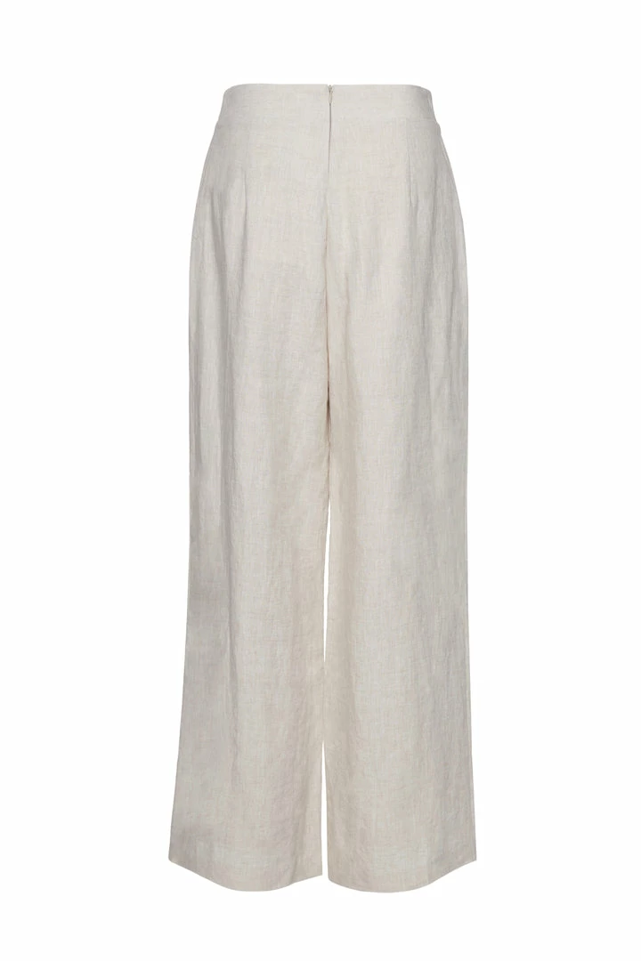 Among The Brave Fashion Freedom Natural Flat Front Deep Waistband Wide Leg Linen Pant