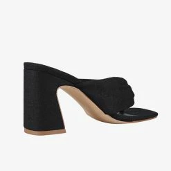St Sana Accessories Freya Black Jandal Style Chucky Linen Mule Heels