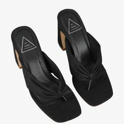 St Sana Accessories Freya Black Jandal Style Chucky Linen Mule Heels