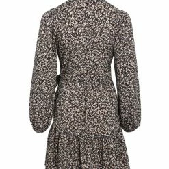 Among The Brave Full Of Life Black Ditsy Floral LS Balloon Sleeve Wrap Tiered Mini Dress Fashion