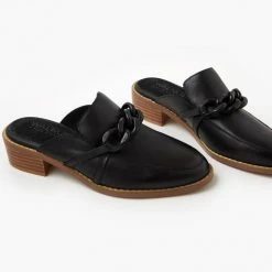 Walnut Gabriel Black Leather Mule With Chain Detail Accessories
