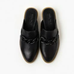 Walnut Gabriel Black Leather Mule With Chain Detail Accessories