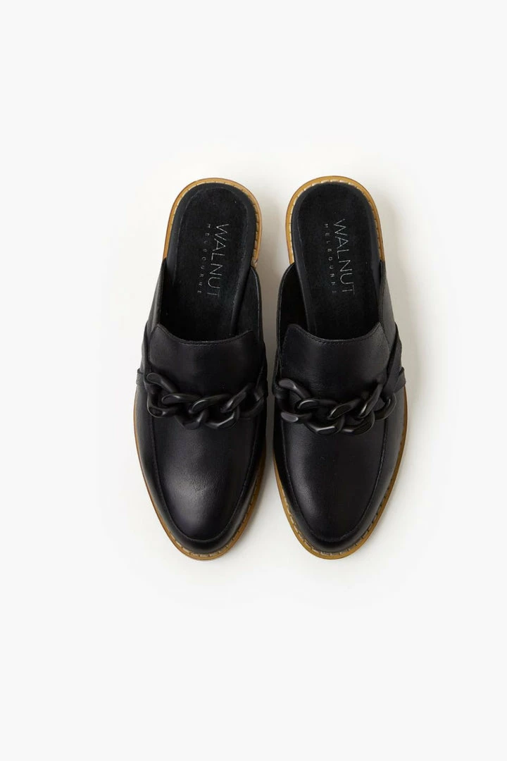 Walnut Gabriel Black Leather Mule With Chain Detail Accessories