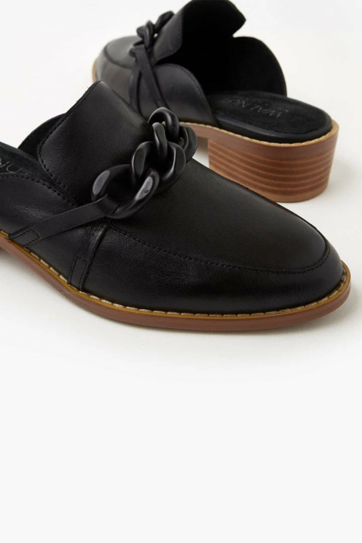 Walnut Gabriel Black Leather Mule With Chain Detail Accessories