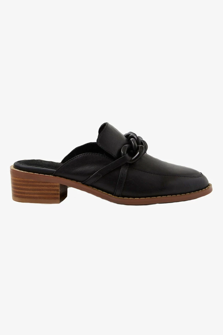 Walnut Gabriel Black Leather Mule With Chain Detail Accessories