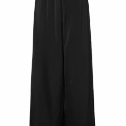 Among The Brave Super Luxe Black Elastic Waist Wide Leg Satin Pant Fashion