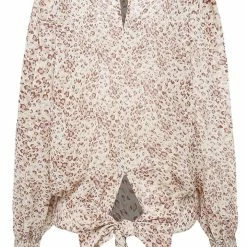 Ivy + Jack Fashion Grace Natural Animal Blouson LS Back Hem Tie Top