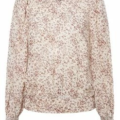 Ivy + Jack Fashion Grace Natural Animal Blouson LS Back Hem Tie Top