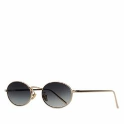 Reality Eyewear Accessories Helenski Small Oval Metal Frame Thin Gold With Green Lens Sunglasses