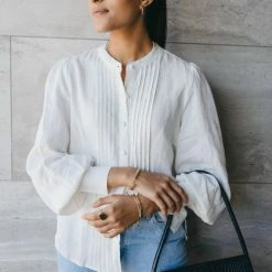 Among The Brave Hero White Linen Pintuck Puff Sleeve Shirt Fashion