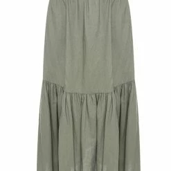 Ivy + Jack Hope Khaki Linen Tiered Midi Skirt