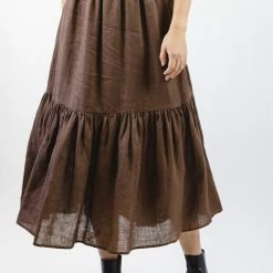 Ivy + Jack Hope Chocolate Linen Tiered Midi Skirt Fashion