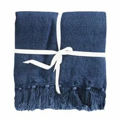 Mulberi Indira Linen Cotton Blend Indigo Blue Throw 130x190cm