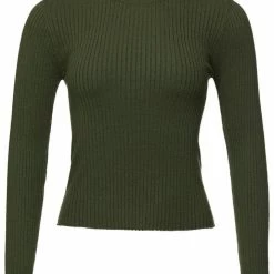 Among The Brave Inspired Dark Khaki LS Rib Knit Crew Neck Top Fashion