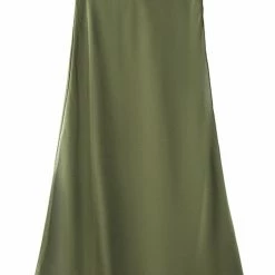 Ivy + Jack Fashion Ivy Khaki Washer Satin Midi Bias Skirt