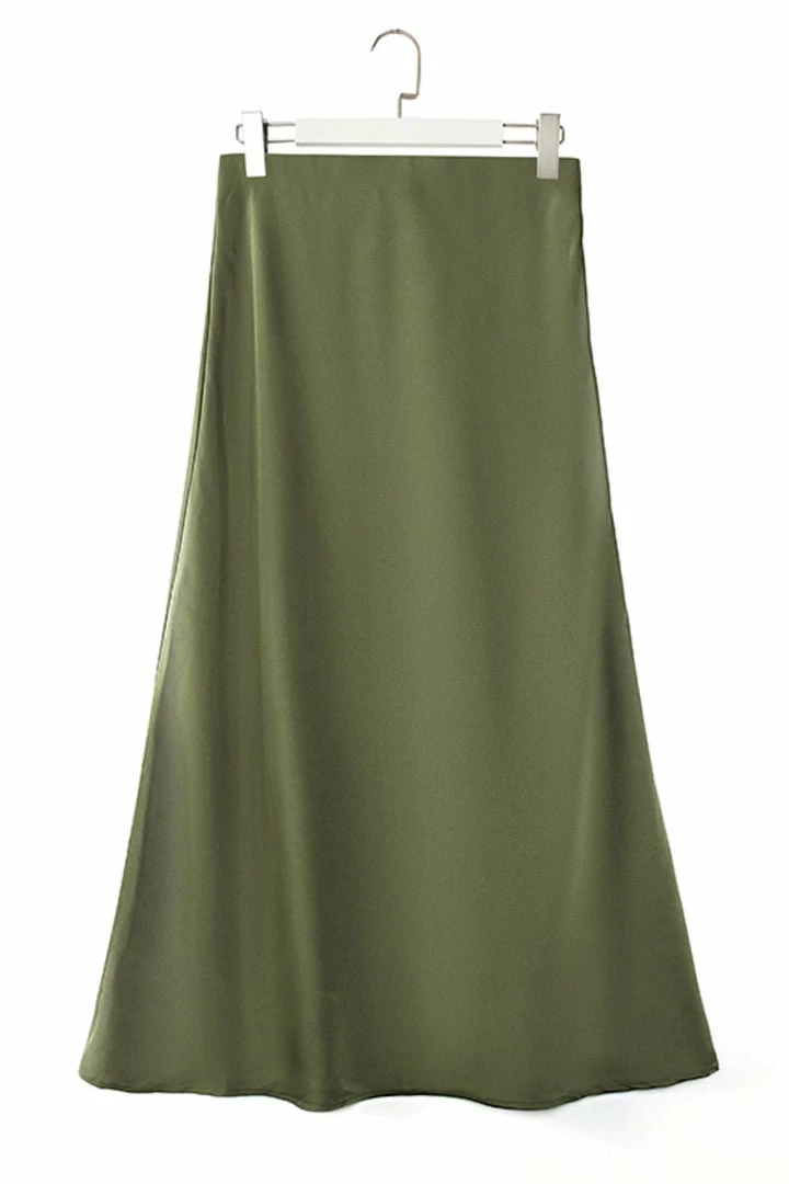 Ivy + Jack Fashion Ivy Khaki Washer Satin Midi Bias Skirt