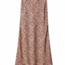 Ivy + Jack Fashion Ivy Peach Leopard Satin Midi Bias Skirt
