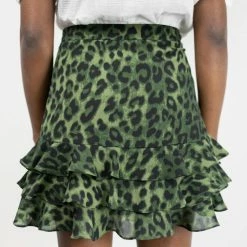 Ivy + Jack Fashion Darling Khaki Leopard Triple Frill Mini Skirt