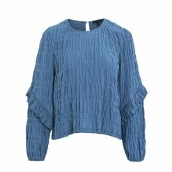 Among The Brave Izzy Ocean LS Ruffle Sleeve Cotton Textured Top Fashion