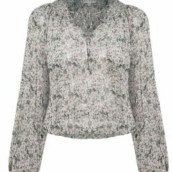 Ivy + Jack Fashion Jade Emerald Leaf LS Raglan Shirred V Neck Elastic Hem Top