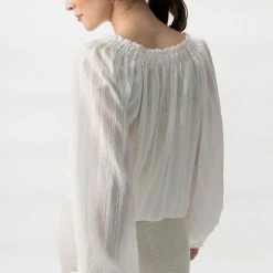 Ivy + Jack Fashion Jade White Texture LS Raglan Shirred V Neck Elastic Hem Top