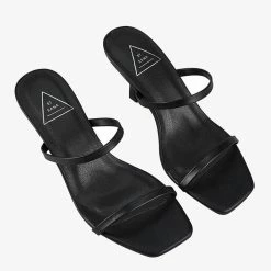 St Sana Accessories Jamie Black Thin Double Strap Low Stiletto Heels Vegan Leather