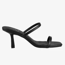 St Sana Accessories Jamie Black Thin Double Strap Low Stiletto Heels Vegan Leather
